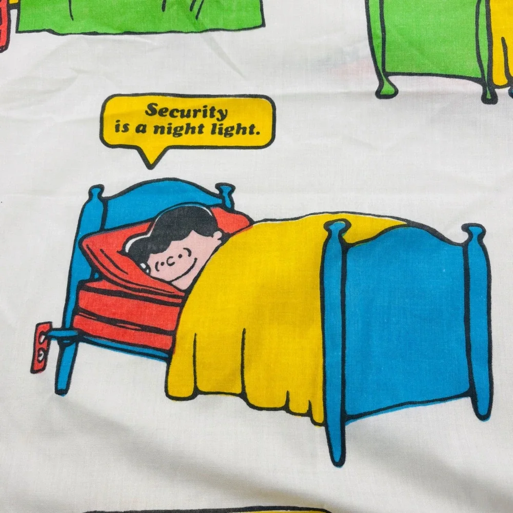Vintage Peanuts Sleeping Quotes Twin Flat Sheet JCPenney 1971 Snoopy Charlie‎